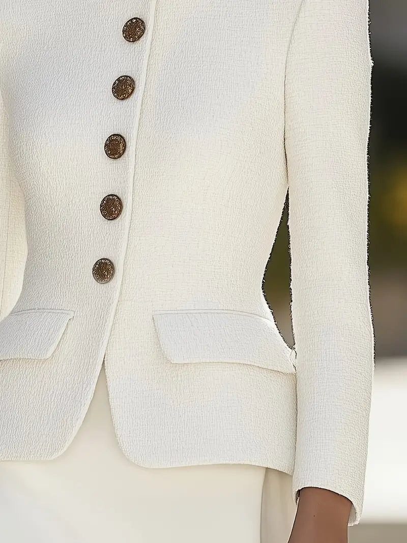 Elena | Textured Blazer with Stand Collar and Gold Buttons – Lumina Vancouver