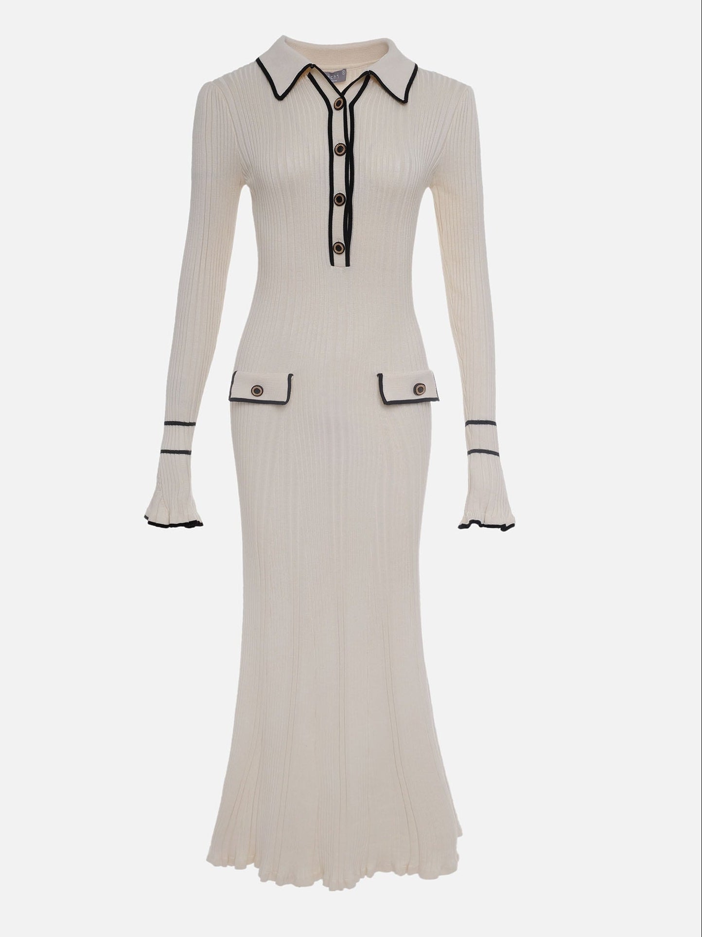 Luna | Contrast Trim Midi Dress Buttons