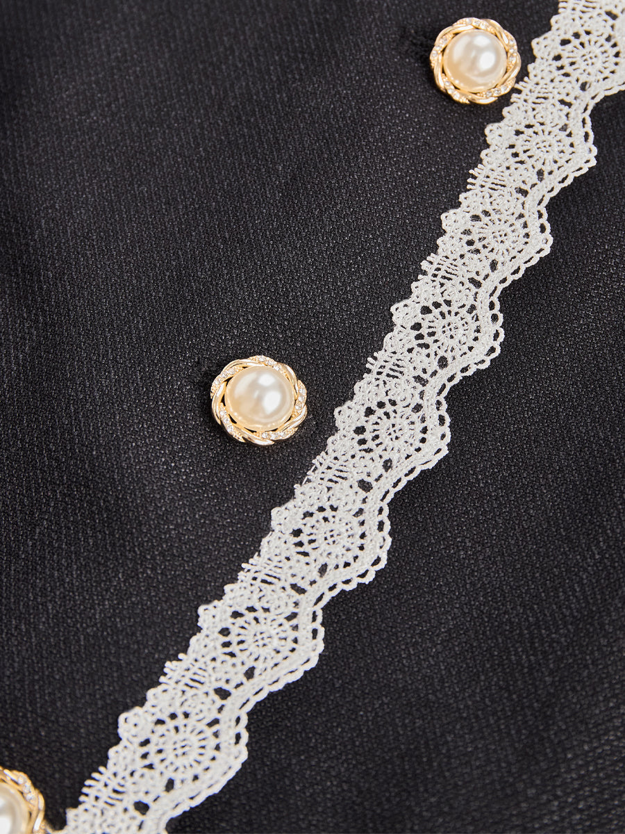 Luna | Pearl Button Blazer Lace Trim