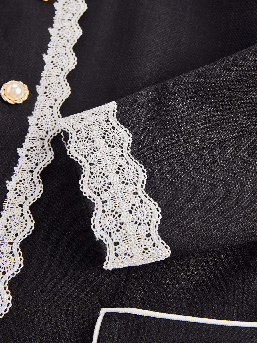 Luna | Pearl Button Blazer Lace Trim