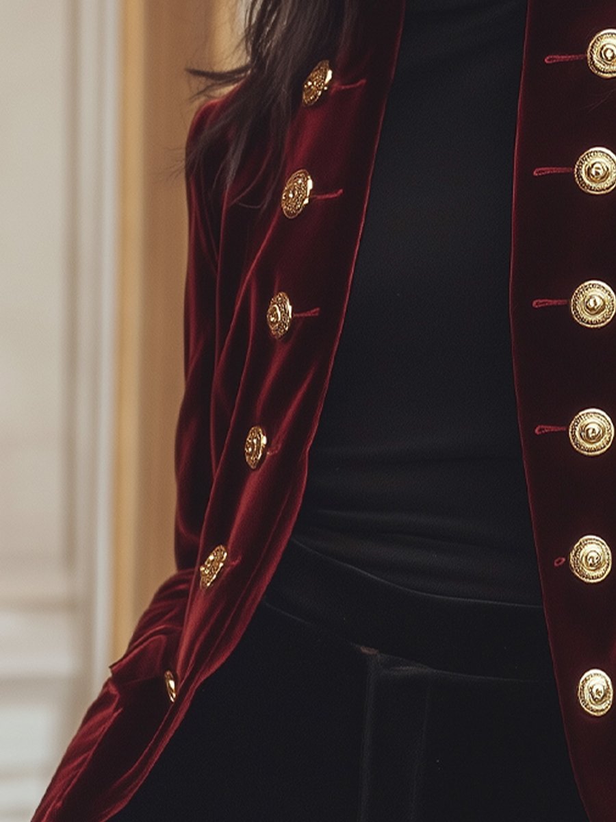 Elena | Velvet Jacket with Bold Gold Accents