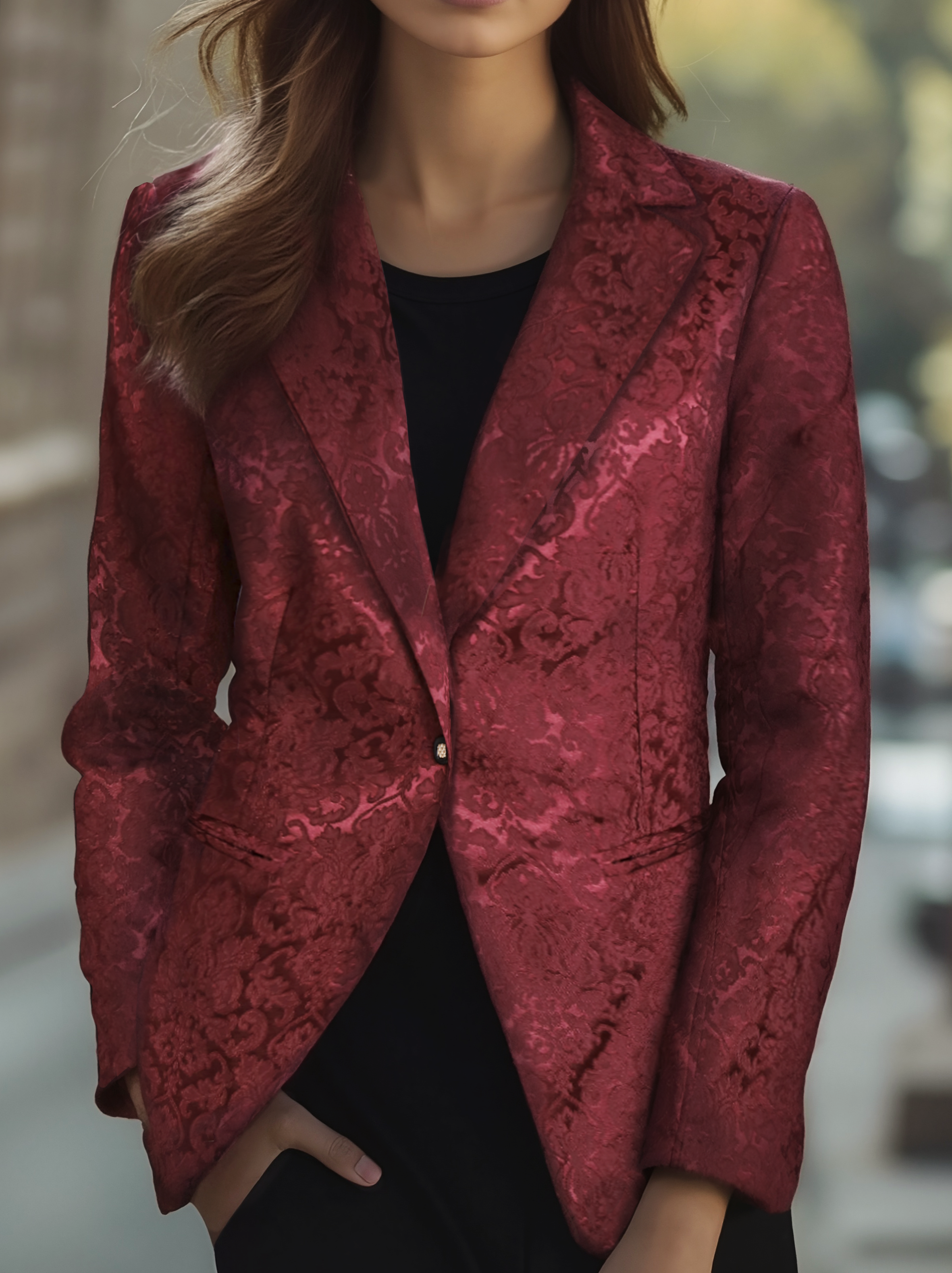 Luna | Burgundy Jacquard Satin Blazer