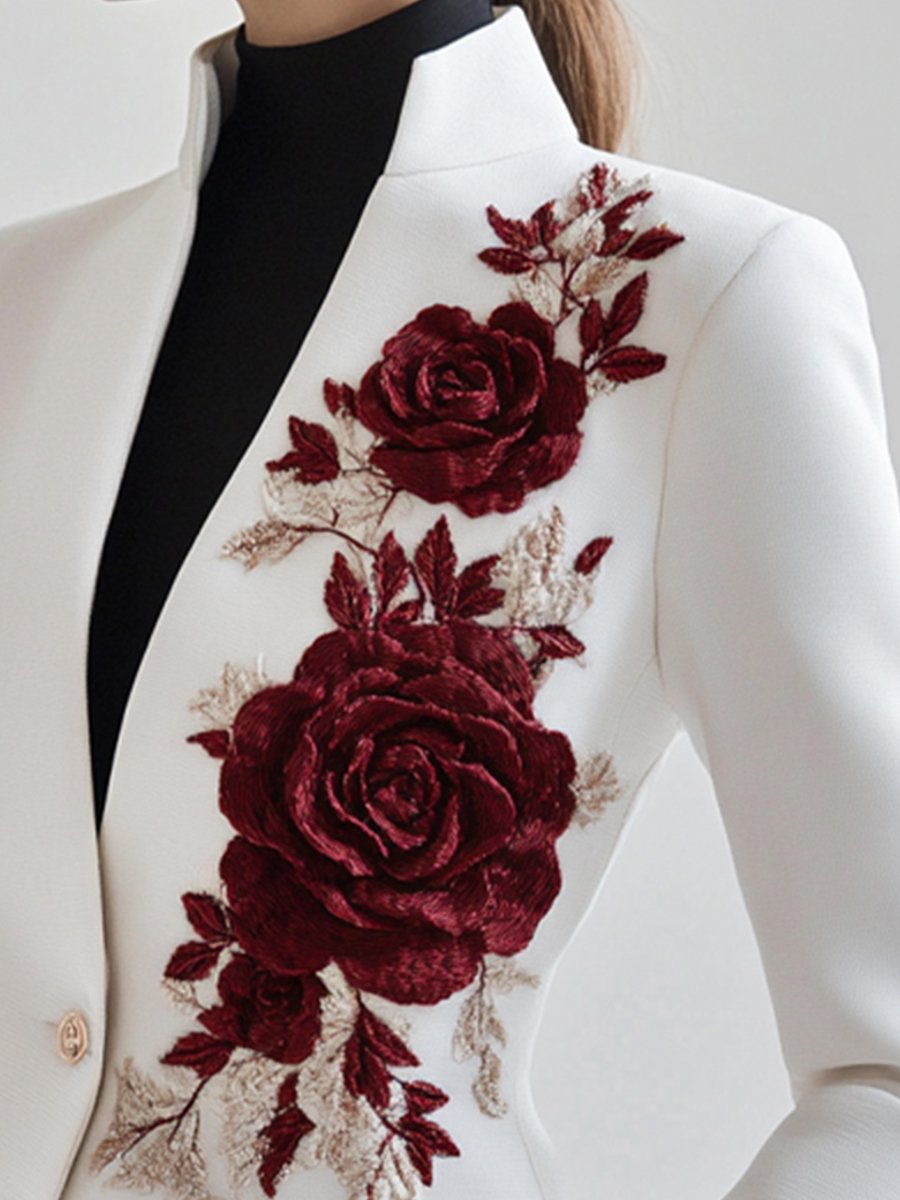 Elena | Blazer with Red Rose Embroidery