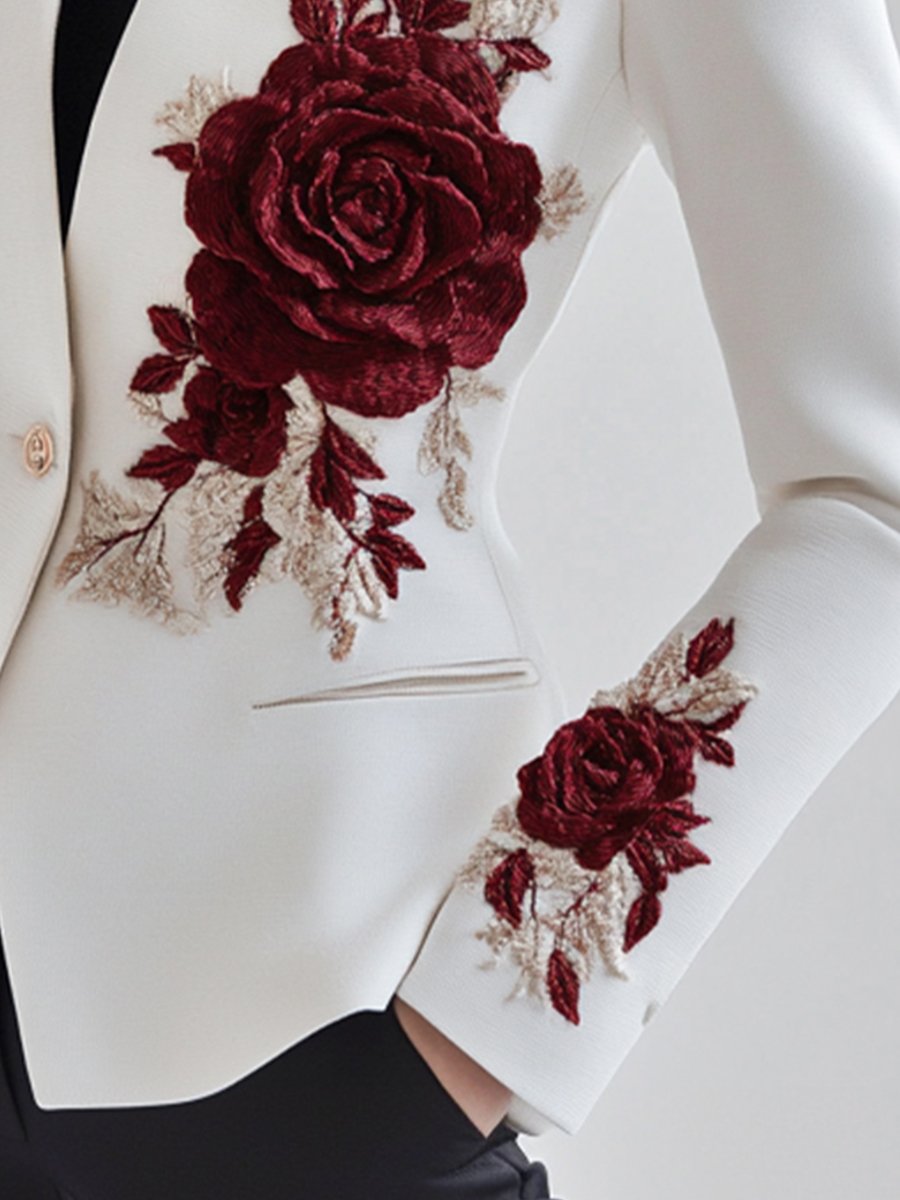 Elena | Blazer with Red Rose Embroidery