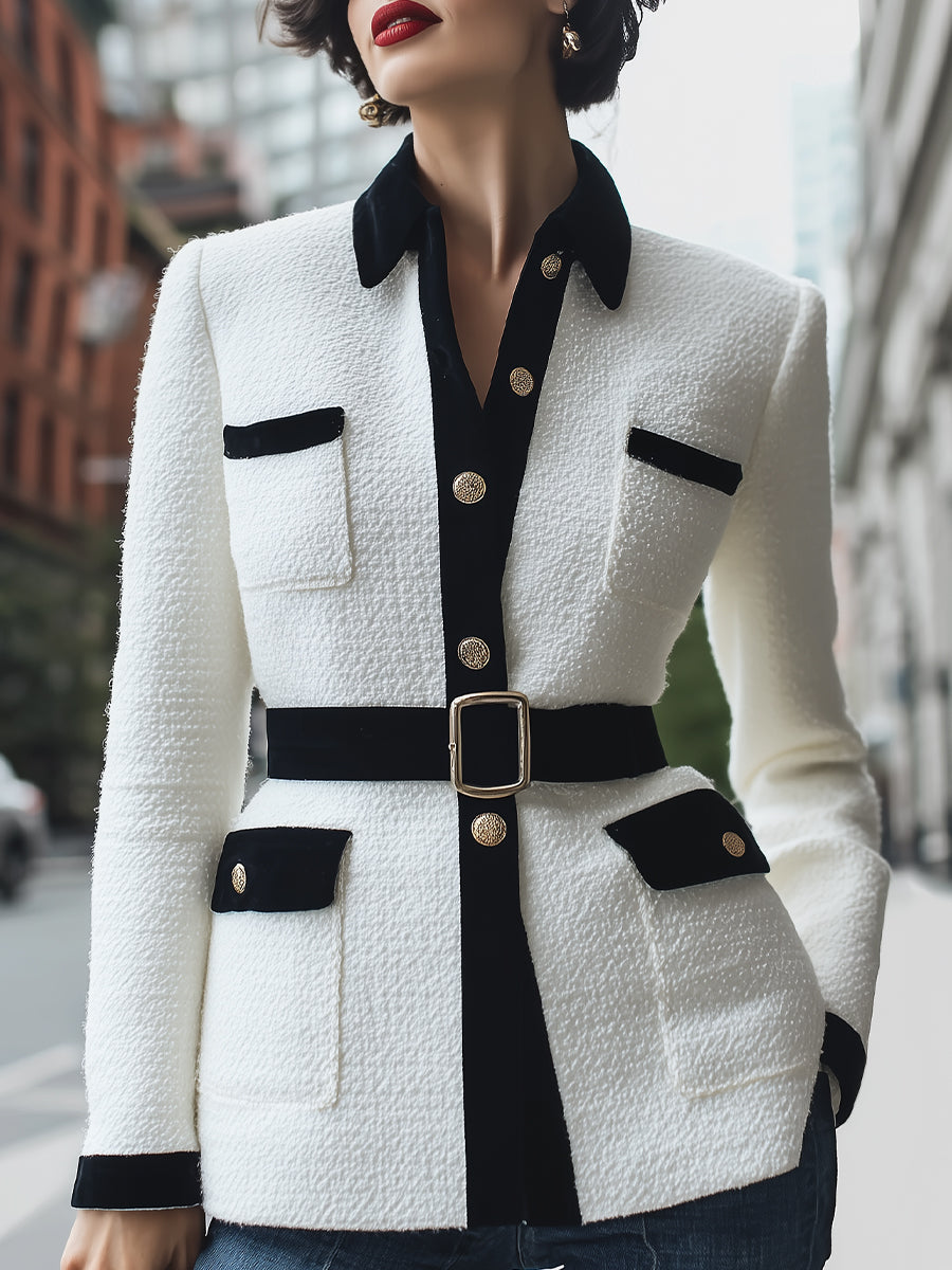 Elena | Trimmed White Tweed Jacket
