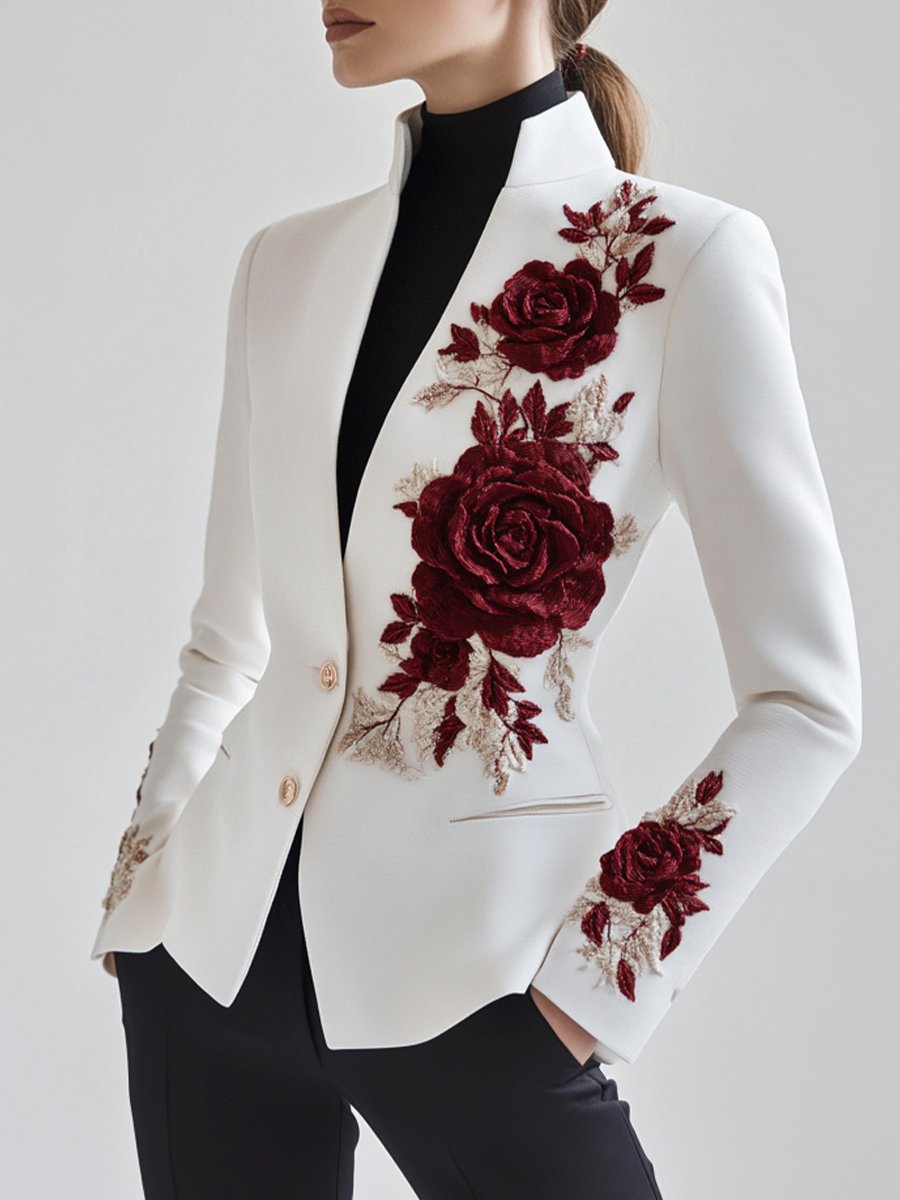 Isabelle | Embroidered White Blazer