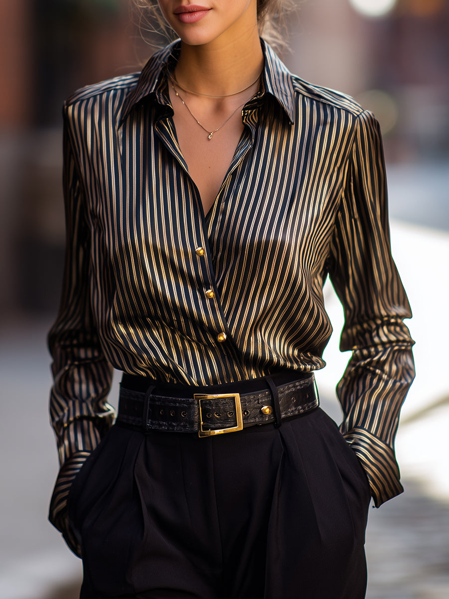 Isabelle | Metallic Stripe Satin Blouse