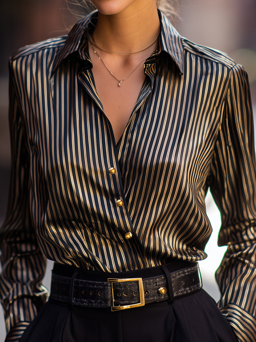 Isabelle | Metallic Stripe Satin Blouse
