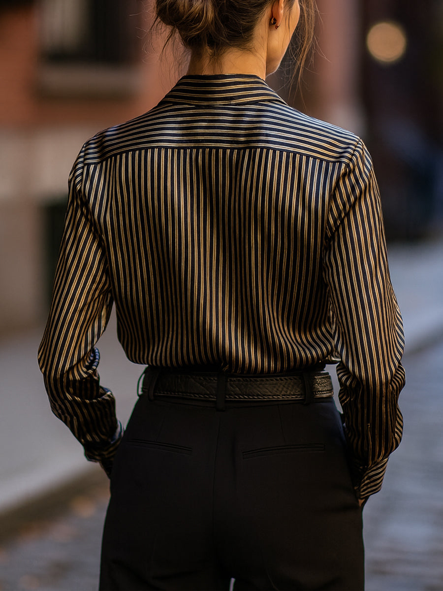Isabelle | Metallic Stripe Satin Blouse