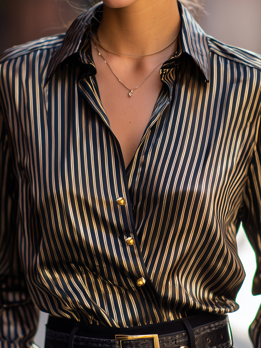 Isabelle | Metallic Stripe Satin Blouse