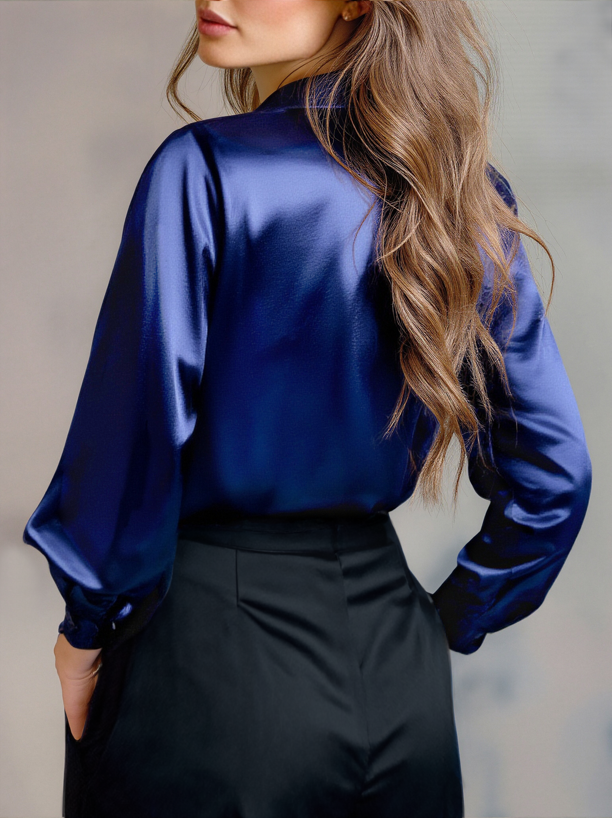 Luna | Black Satin Long Sleeve Blouse