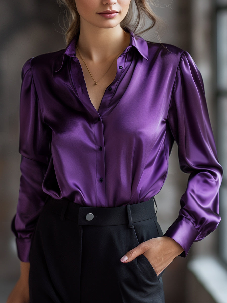 Luna | Black Satin Long Sleeve Blouse