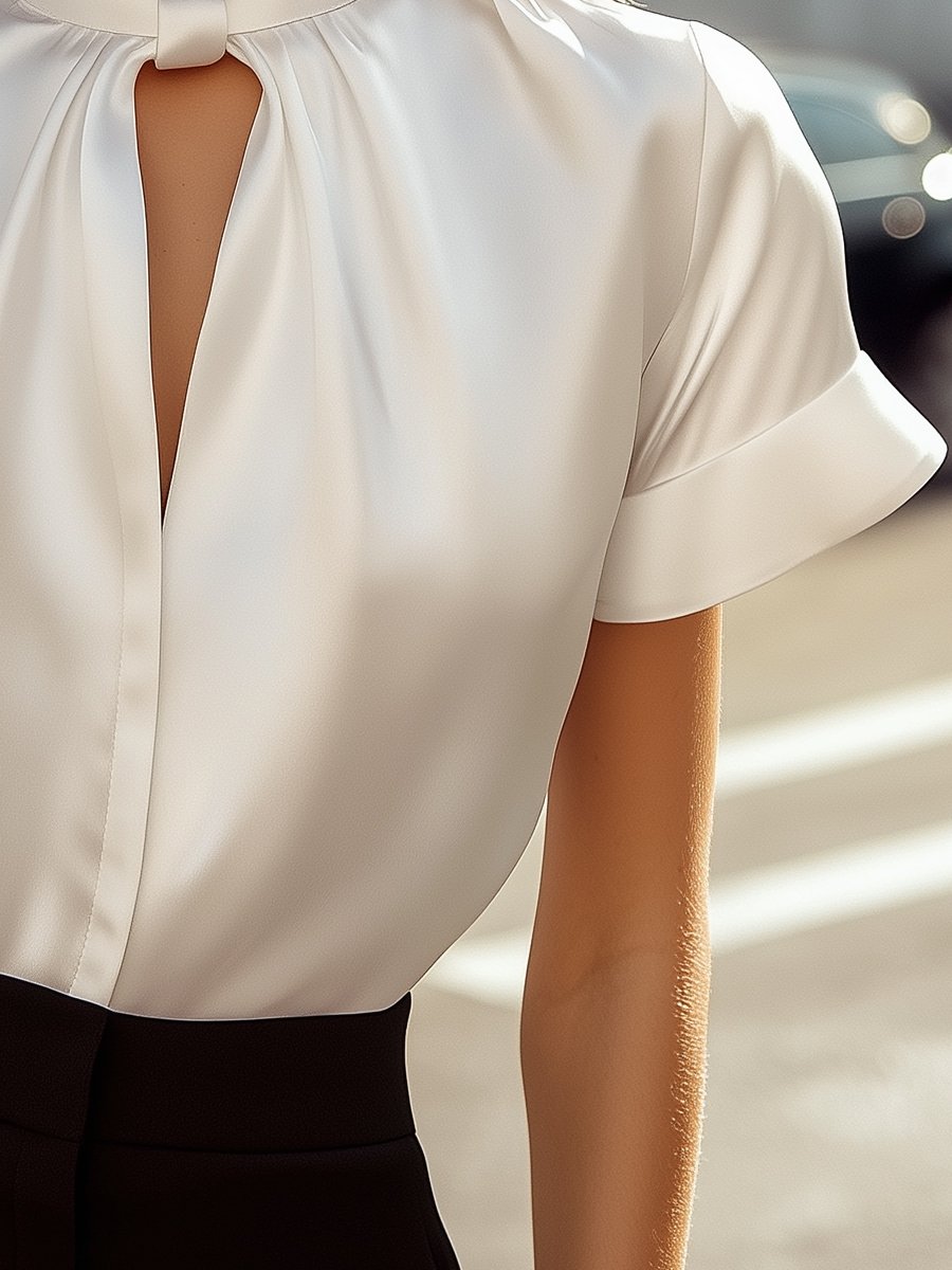 Isabelle | White Satin Keyhole Blouse
