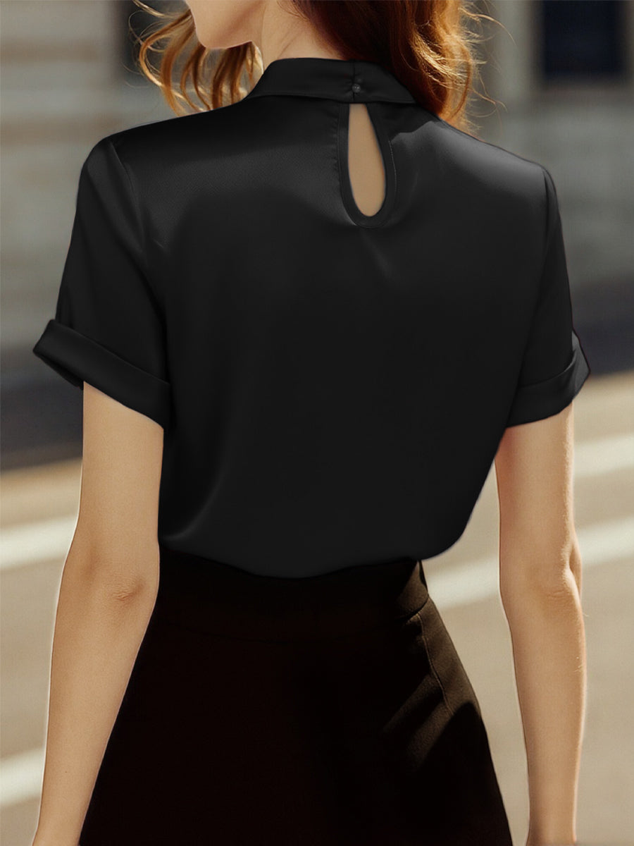 Isabelle | White Satin Keyhole Blouse