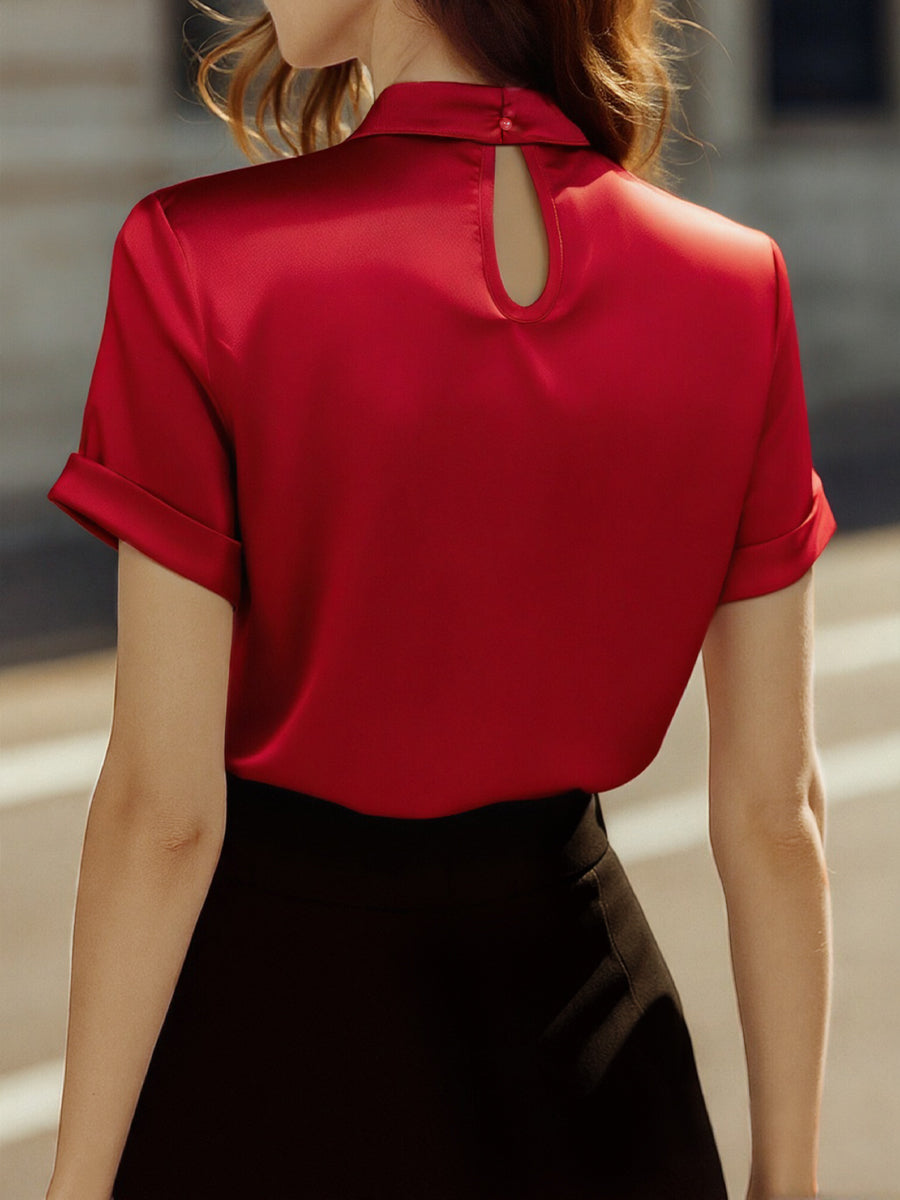 Isabelle | White Satin Keyhole Blouse