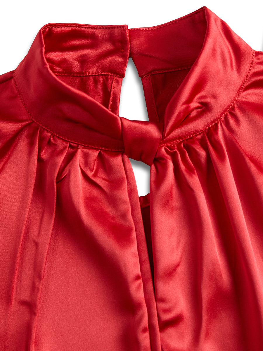 Isabelle | White Satin Keyhole Blouse