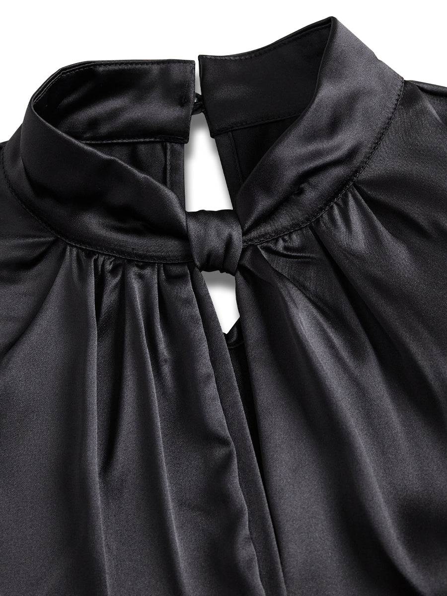 Isabelle | White Satin Keyhole Blouse