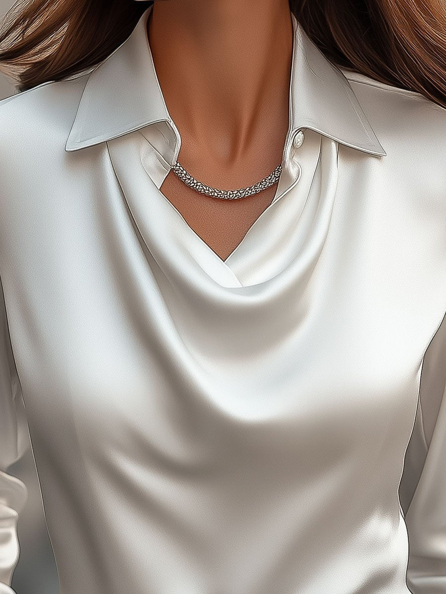 Delphine | White Draped Satin Blouse