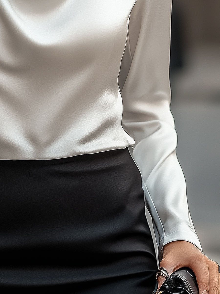 Delphine | White Draped Satin Blouse