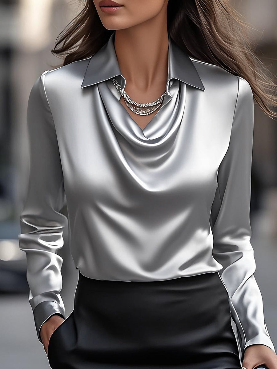 Delphine | White Draped Satin Blouse