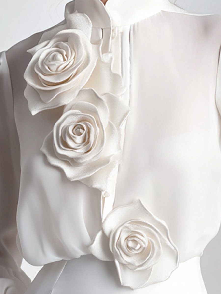 Isabelle | White Blouse With 3D Roses