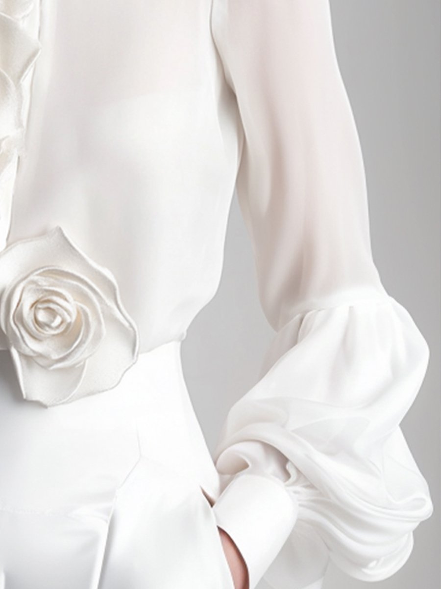 Isabelle | White Blouse With 3D Roses