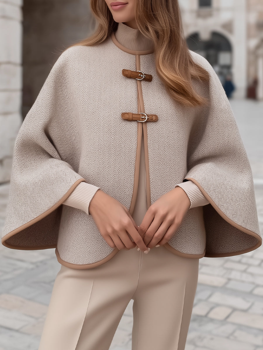 Elena | Cape Jacket with Herringbone Buckle