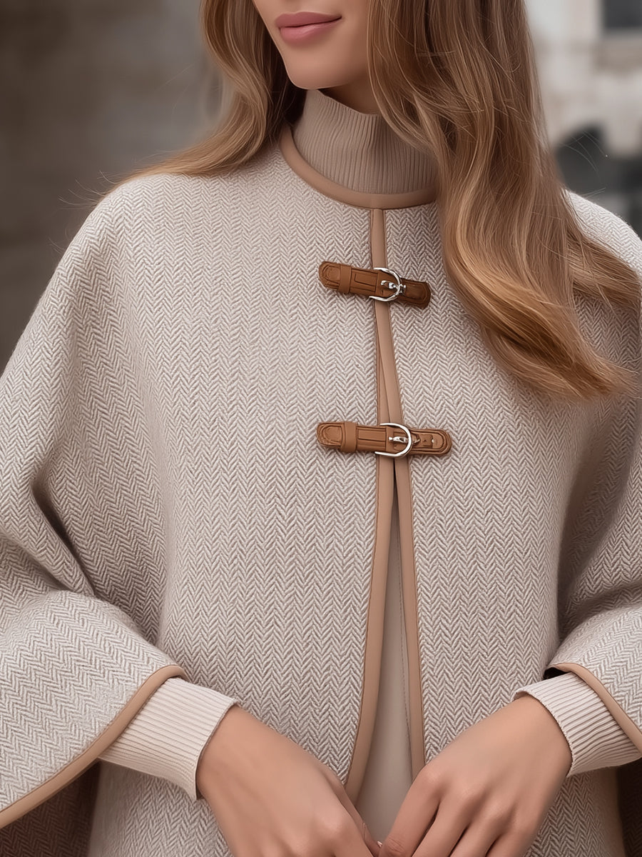 Elena | Cape Jacket with Herringbone Buckle