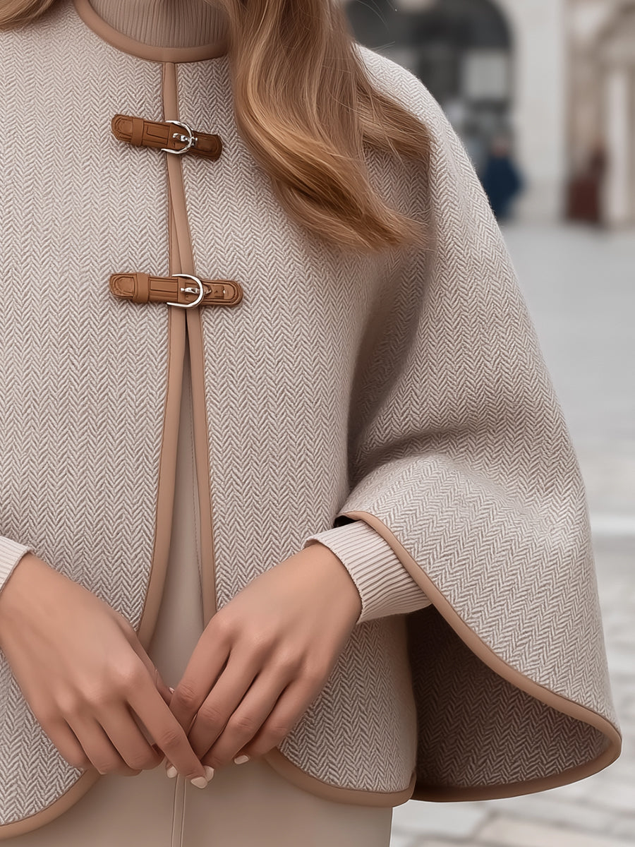 Elena | Cape Jacket with Herringbone Buckle