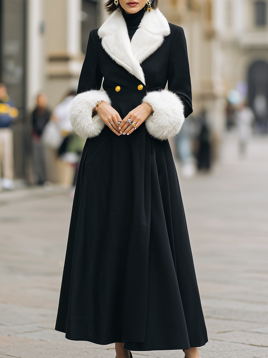 Aurora | Longline Coat with White Faux Fur Trim