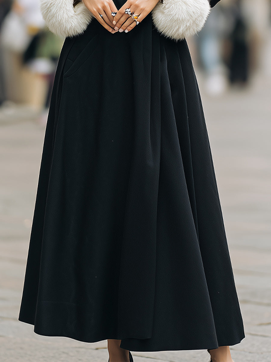 Aurora | Longline Coat with White Faux Fur Trim