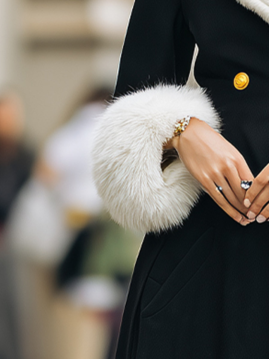 Aurora | Longline Coat with White Faux Fur Trim