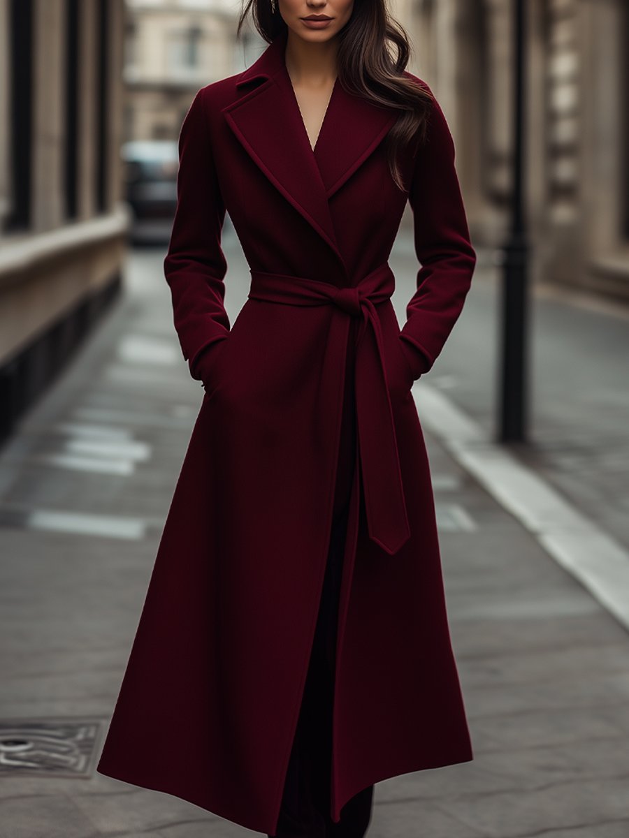 Elena | Structured Burgundy Wool Trench Coat with Feminine Fit