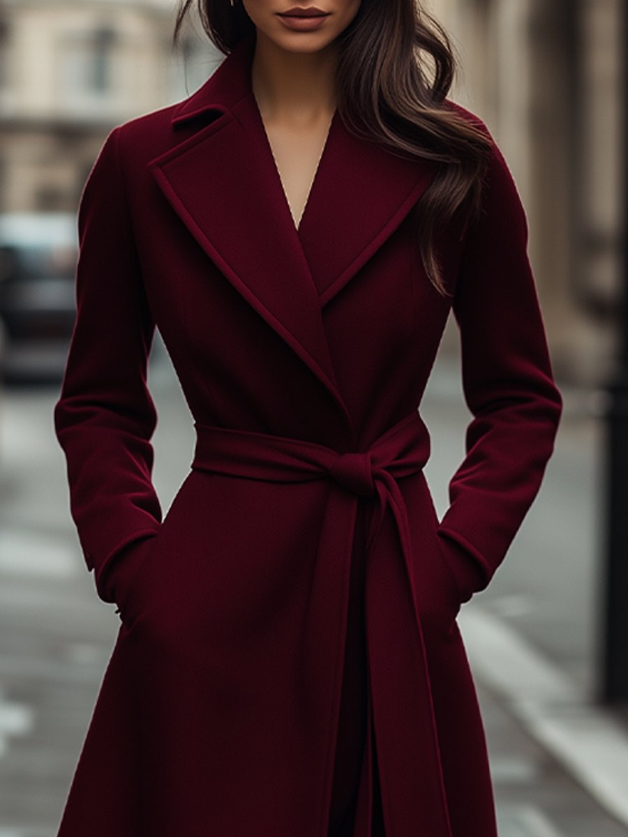Elena | Structured Burgundy Wool Trench Coat with Feminine Fit