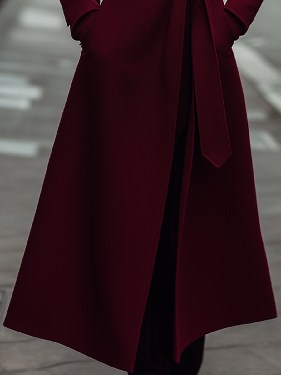 Elena | Structured Burgundy Wool Trench Coat with Feminine Fit