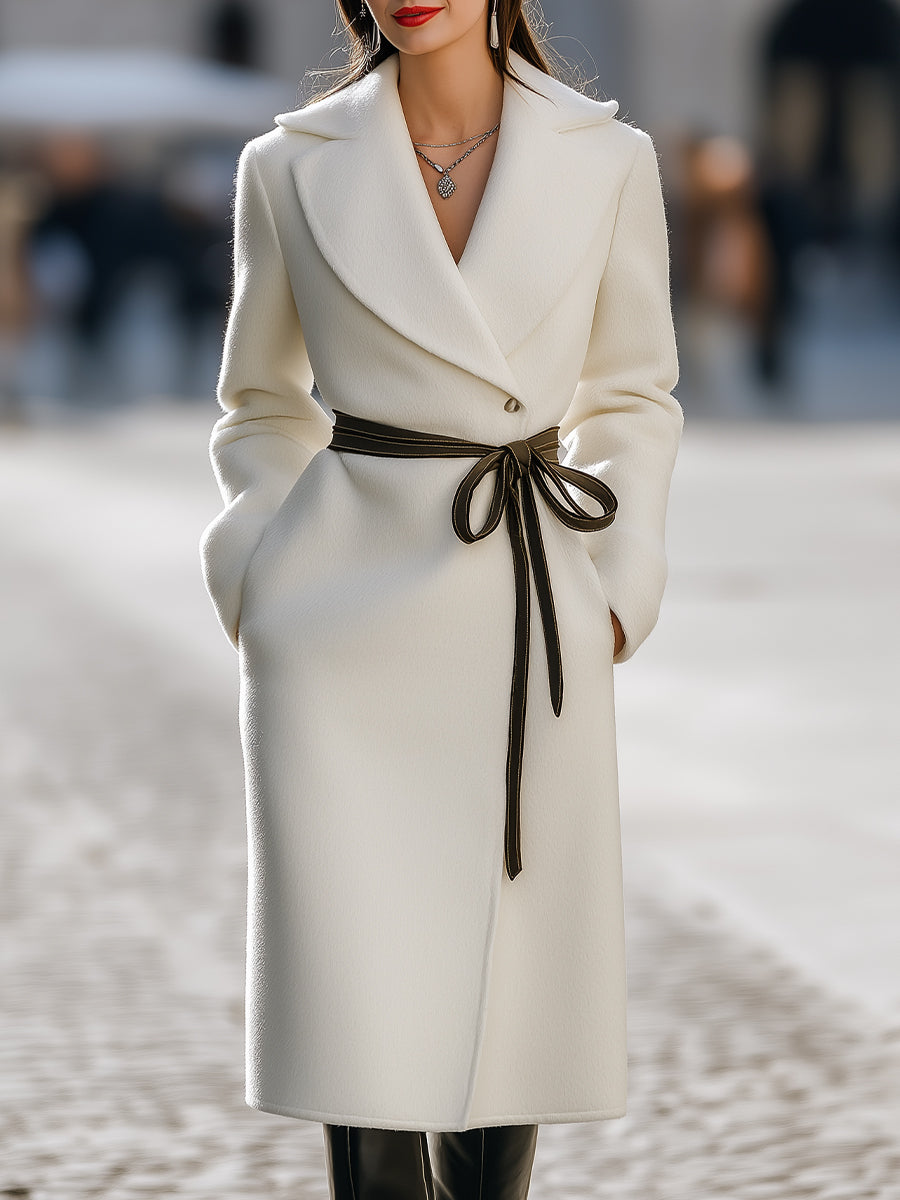 Ivory | Wool-Blend Coat With Contrast Tie Belt