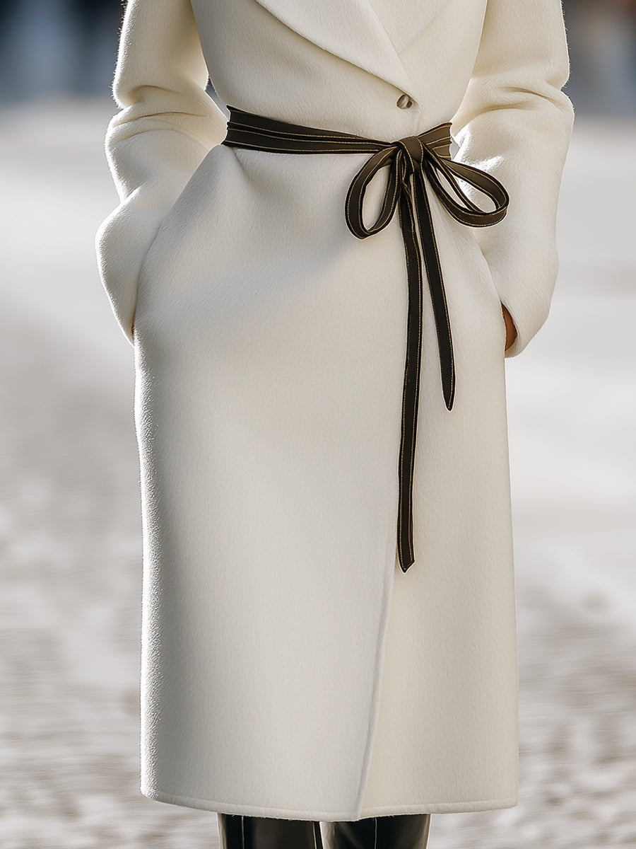 Ivory | Wool-Blend Coat With Contrast Tie Belt