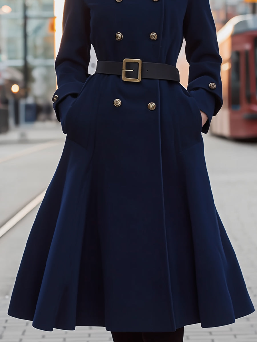 Elena | Double-Breasted Belted Midi Coat with Faux Fur Collar