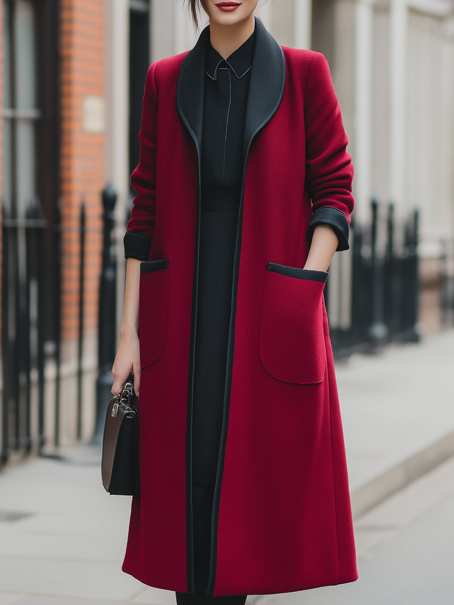 Elena | Longline Coat with Contrast Trim