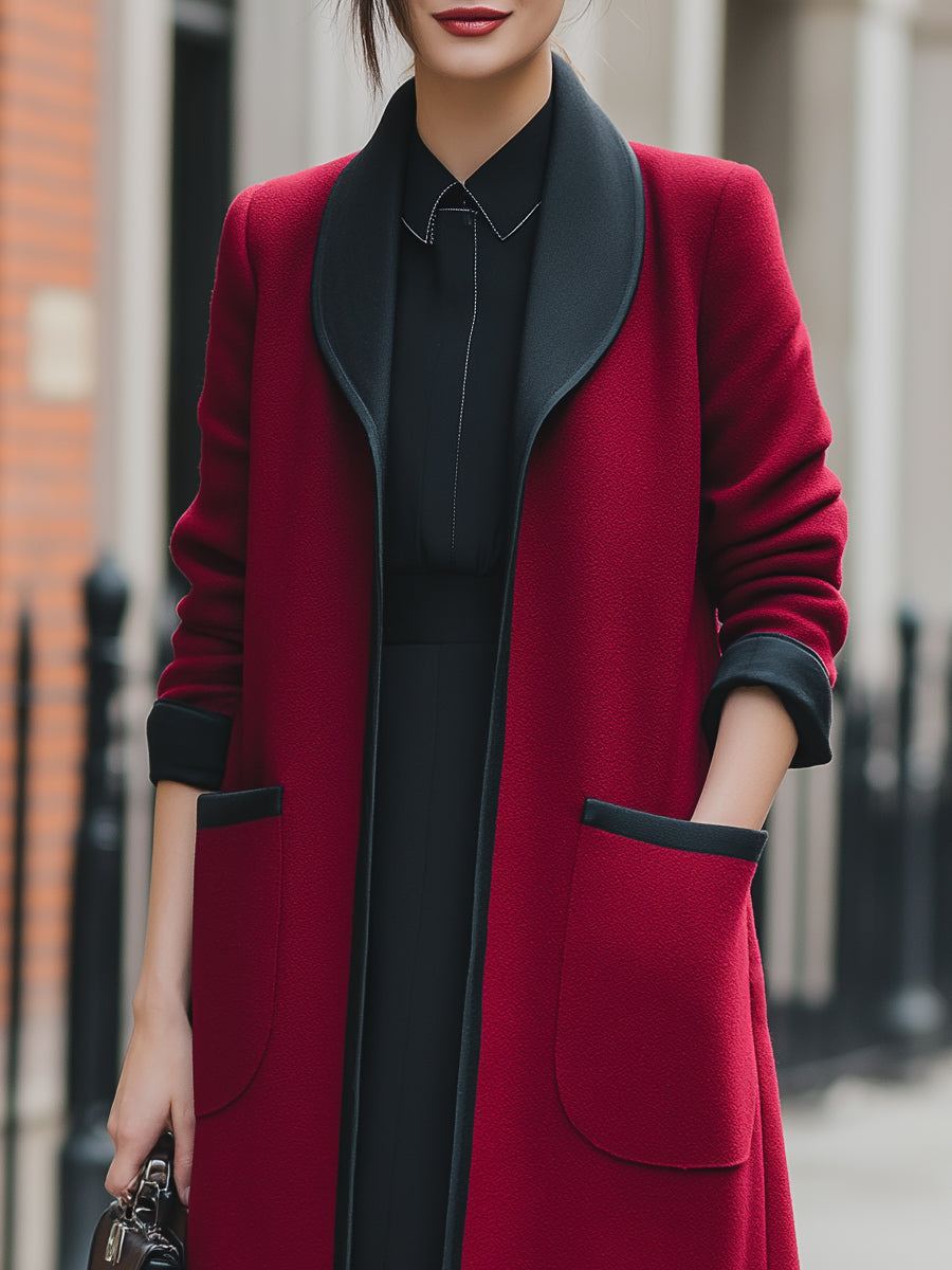Elena | Longline Coat with Contrast Trim