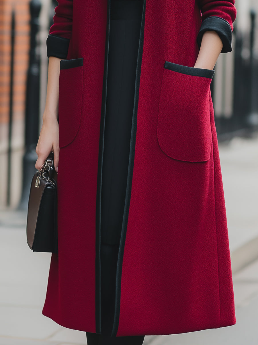 Elena | Longline Coat with Contrast Trim