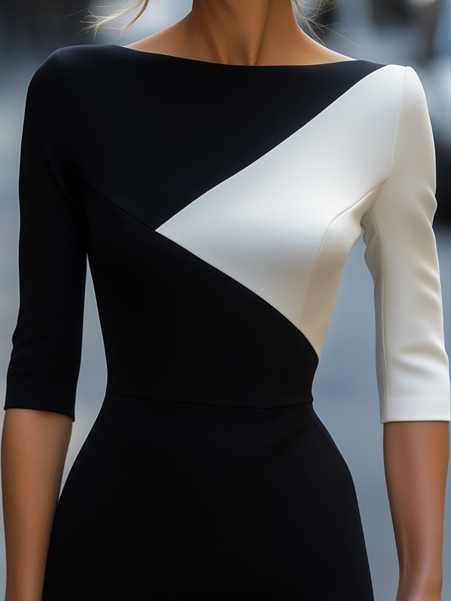 Luna | Black White Colorblock Midi Dress