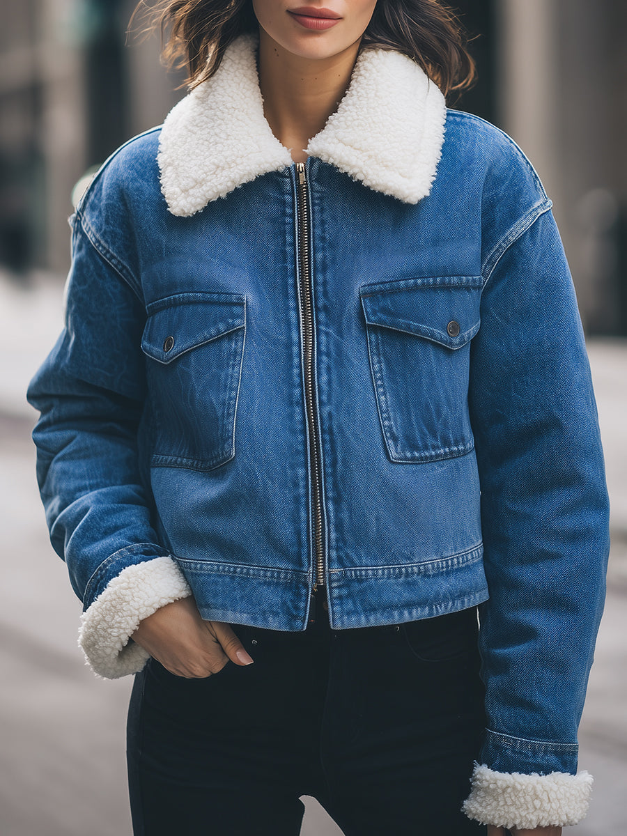 Elena | Sherpa-Lined Denim Jacket