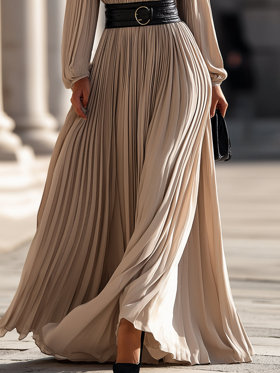 Isabelle | Pleated High-Neck Maxi Dress