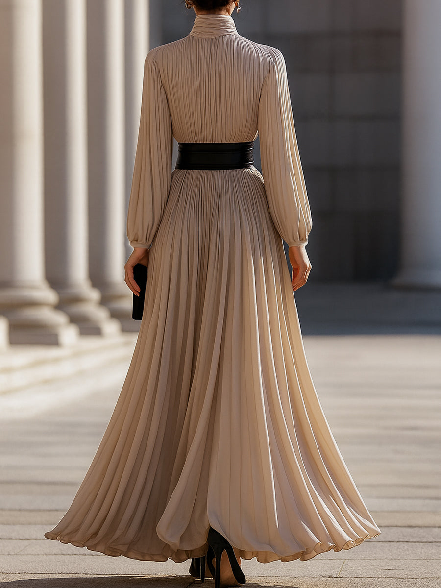 Isabelle | Pleated High-Neck Maxi Dress