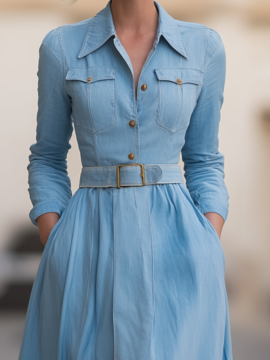 Isabelle | Belted Denim Shirt Dress