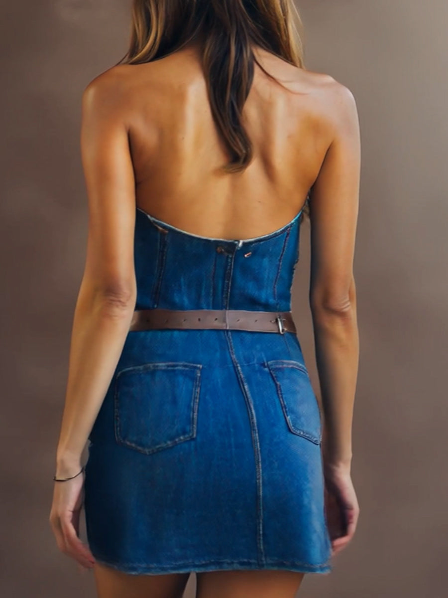 Isabelle | Halter Denim Mini Dress