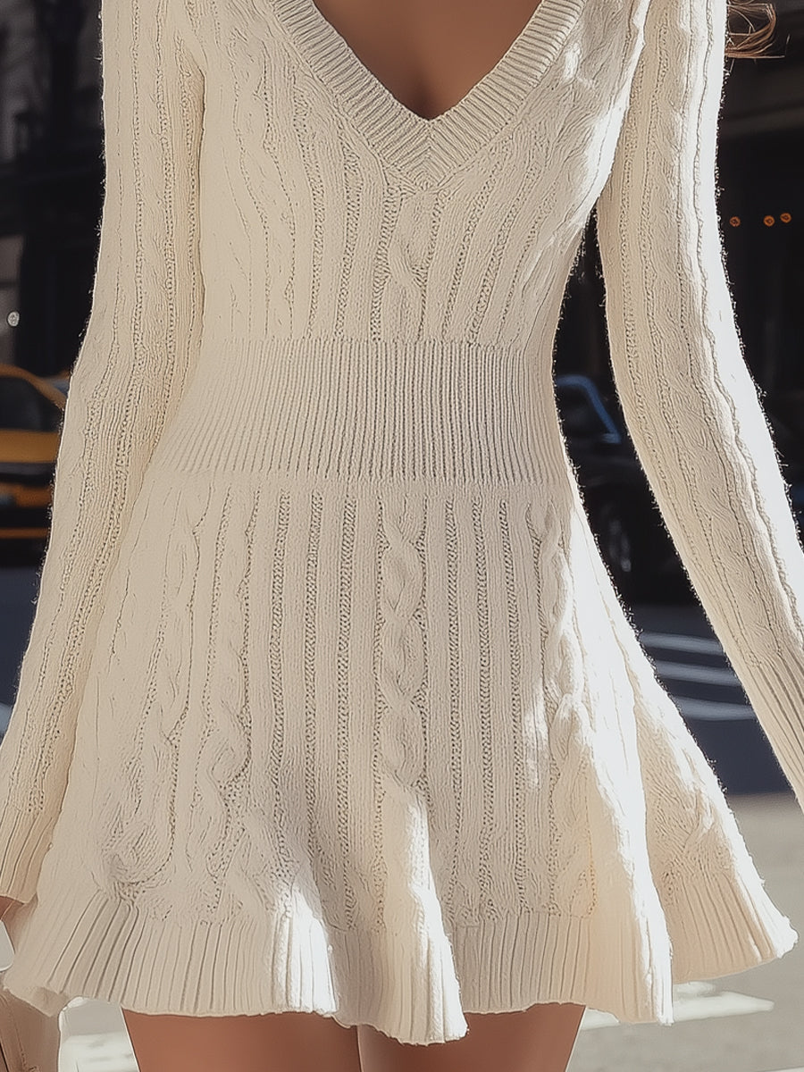 Luna | Cable Knit V-Neck Sweater Dress