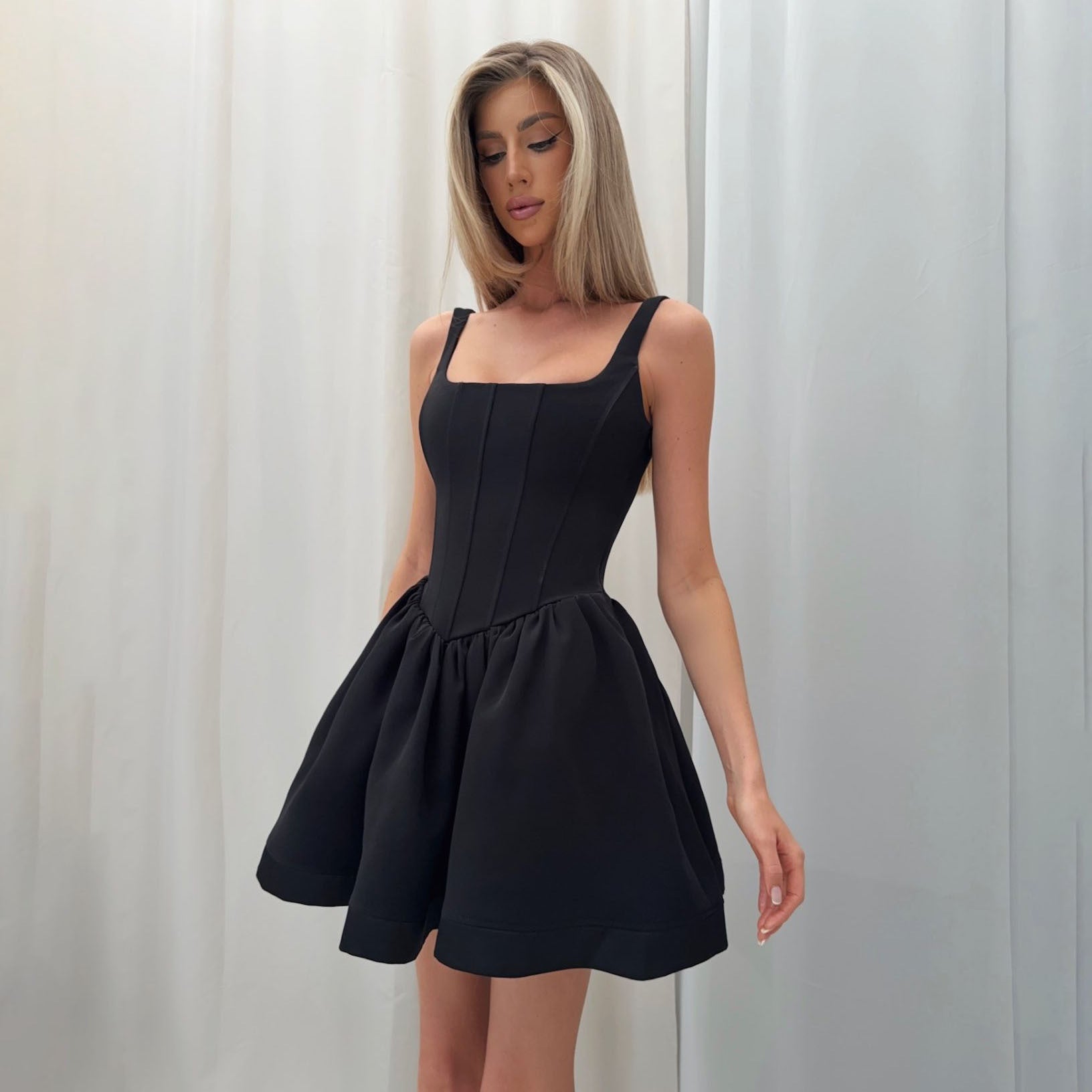 Aria | Satin Mini Dress Square Neck