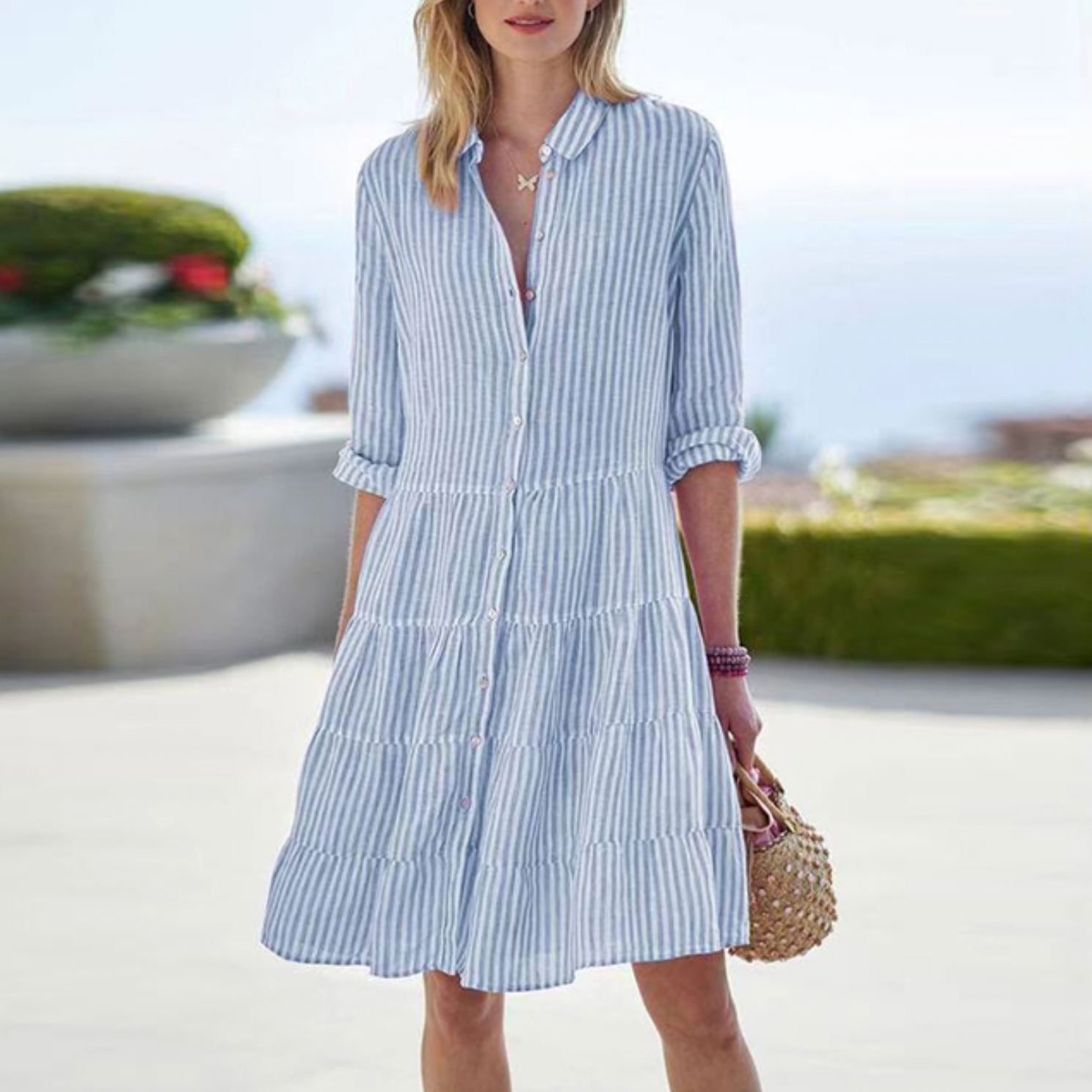 Astraea | Striped Button-Up Dress